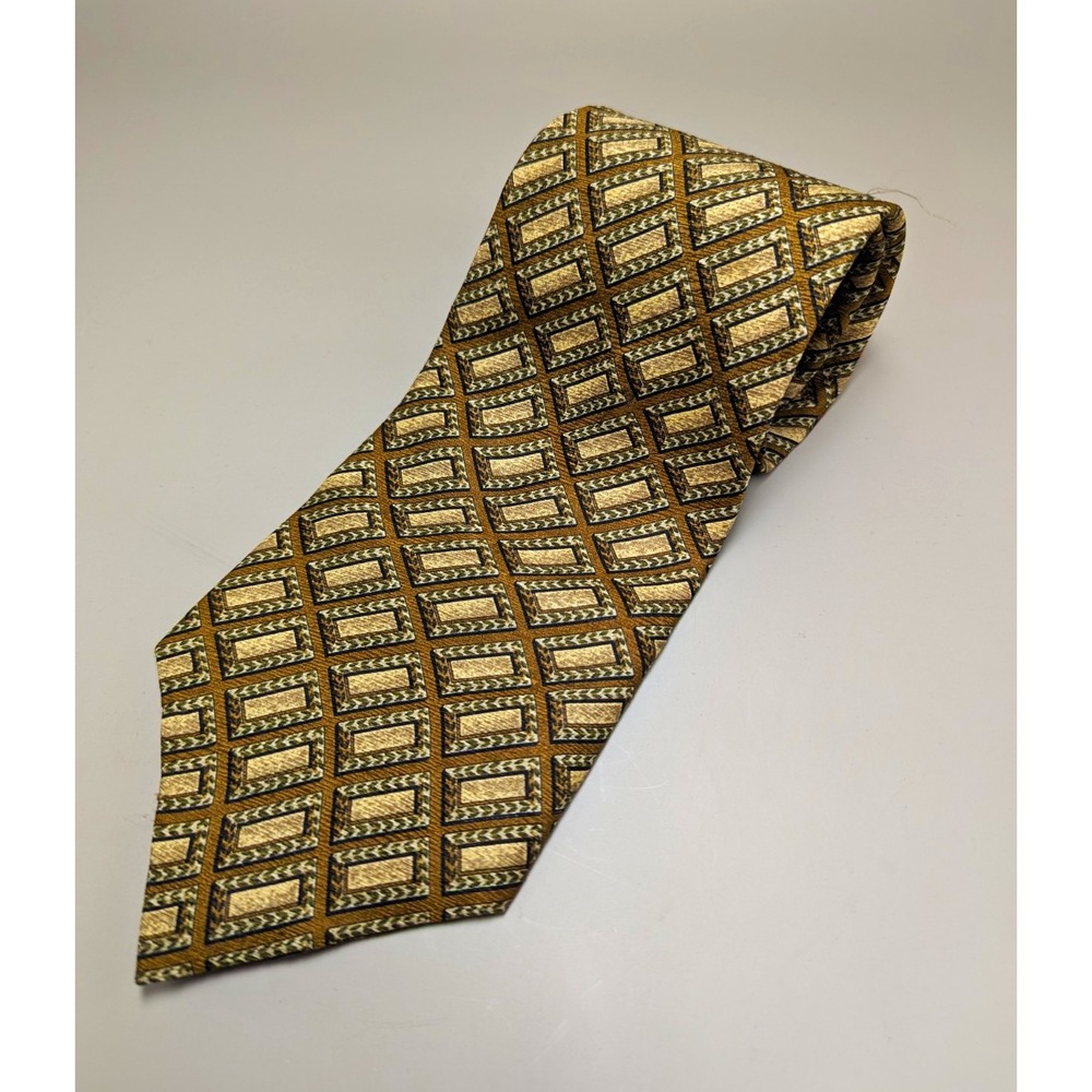 Countess Mara 1938 Mens Silk Tie Gold Brown Geometric Rectangle Necktie